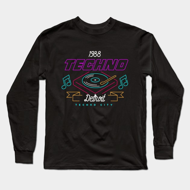 Detroit Techno Vintage Retro 80s Music Long Sleeve T-Shirt by Kogarashi